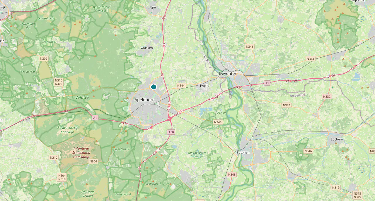 Kaart van Apeldoorn en omgeving met de locatie van SLK Techniek
